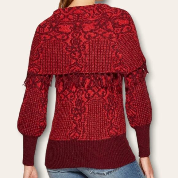 Knox Rose Off the Shoulder Jacquard Sweater with Fringe - Picture 4 of 7
